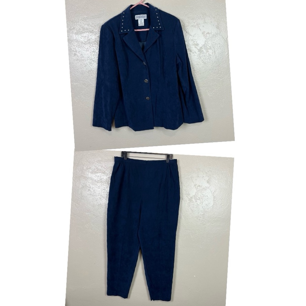 VTG Jessica Howard 2 PC Pant Set Velvet Navy Blue Pants & Blazer Jacket Women 18